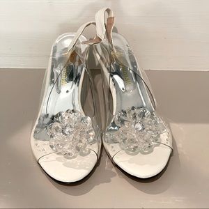 Jolimall Studded Flower Design Transparent Wedge Sandals size 5